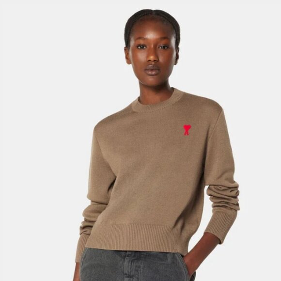 AMI Alexandre Mattiussi Ami De Coeur Sweater in Taupe Large